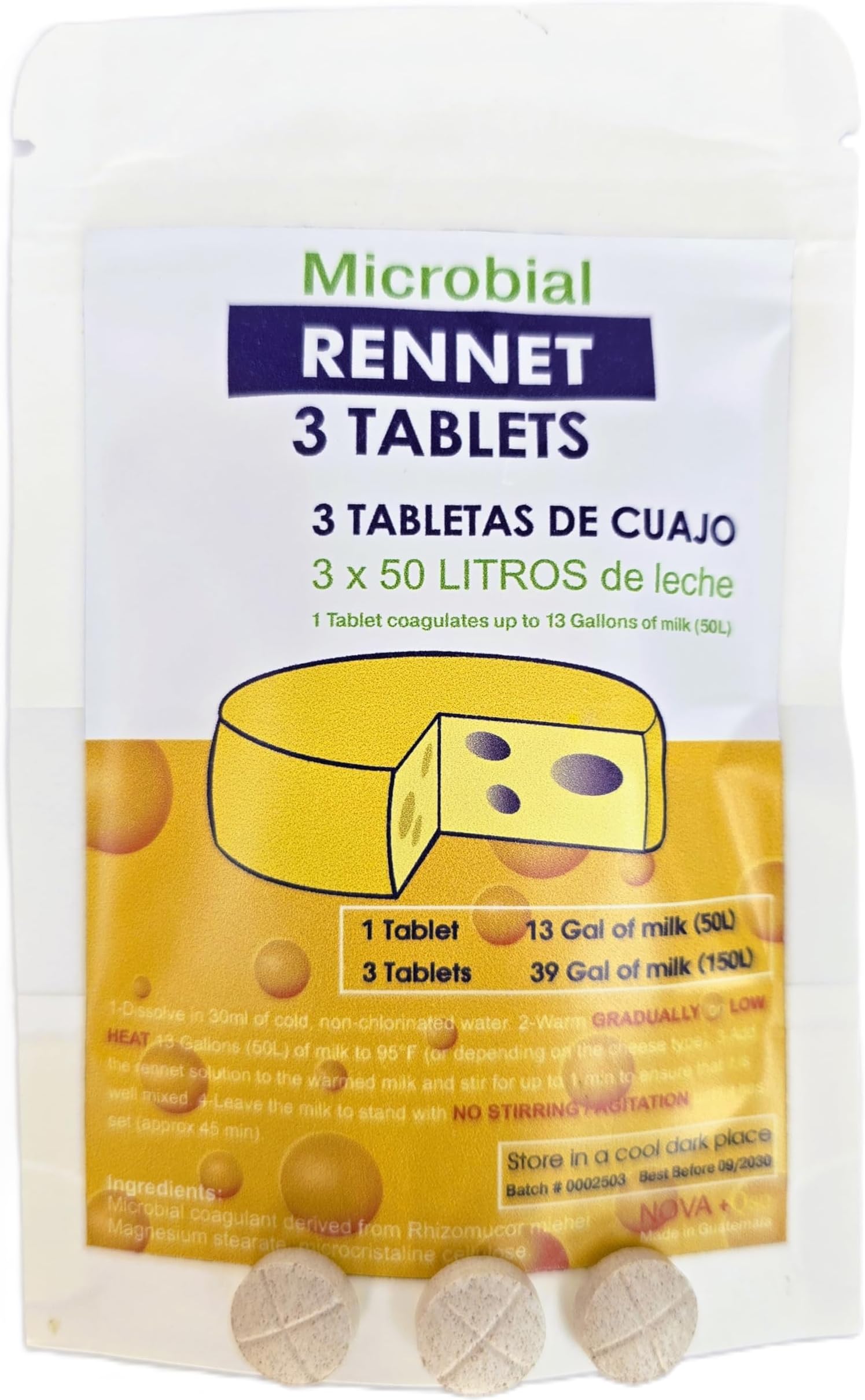 3 x Cuajo Titanium® Rennet Tablets for Any Type of Cheese 3 Tablets for 150L of Milk