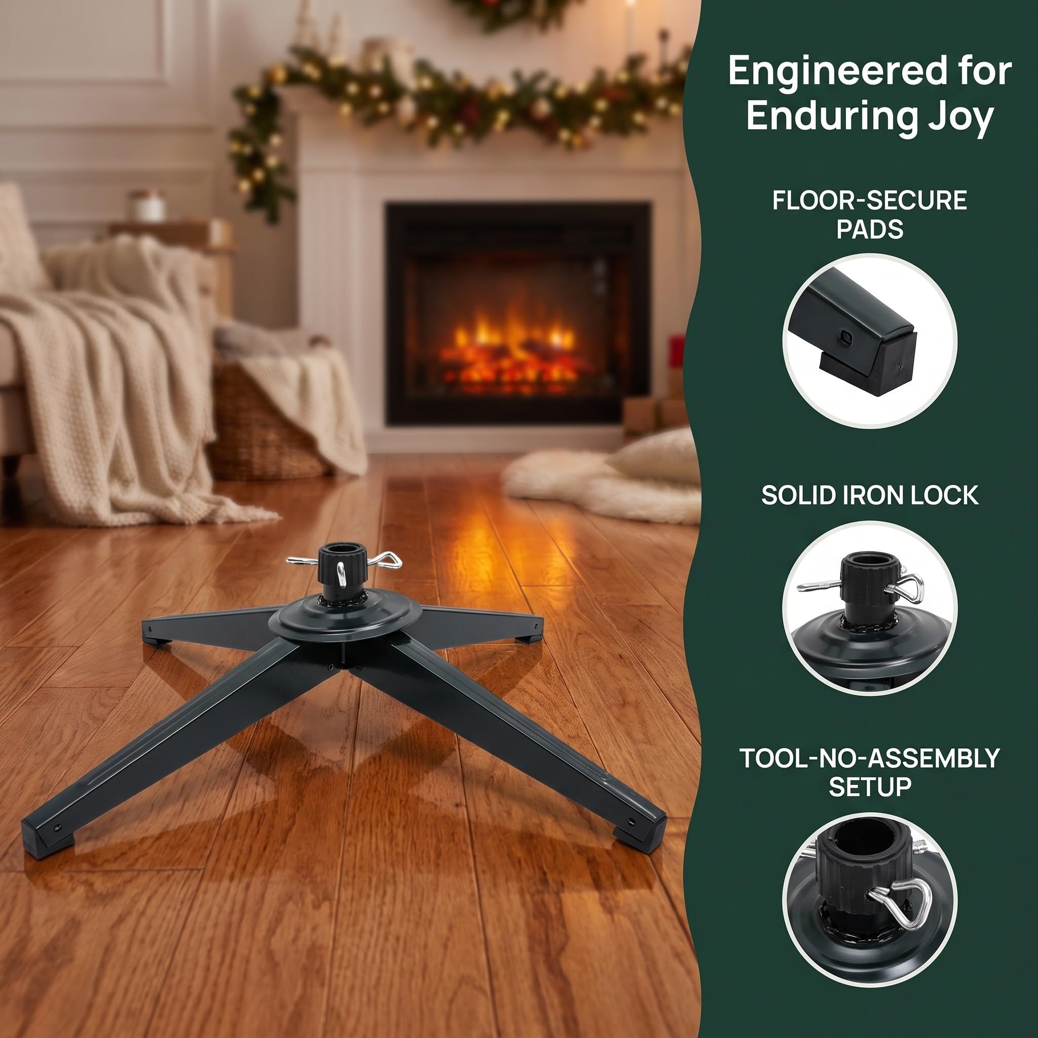 OUNONA Soporte metálico para árbol de Navidad, Base de Repuesto de 63,5 cm (25 Pulgadas), Base Plegable para árbol de Navidad Artificial o Planta Falsa, Compatible con Postes de 3,2 cm (1,26