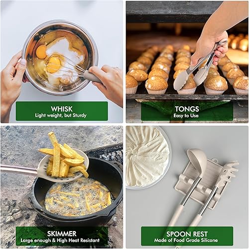 Miniatura 7 de HOTEC Utensilios de cocina de silicona resistentes al calor, juego de utensilios de cocina, juego de espátula, sin BPA, utensilios de cocina, con