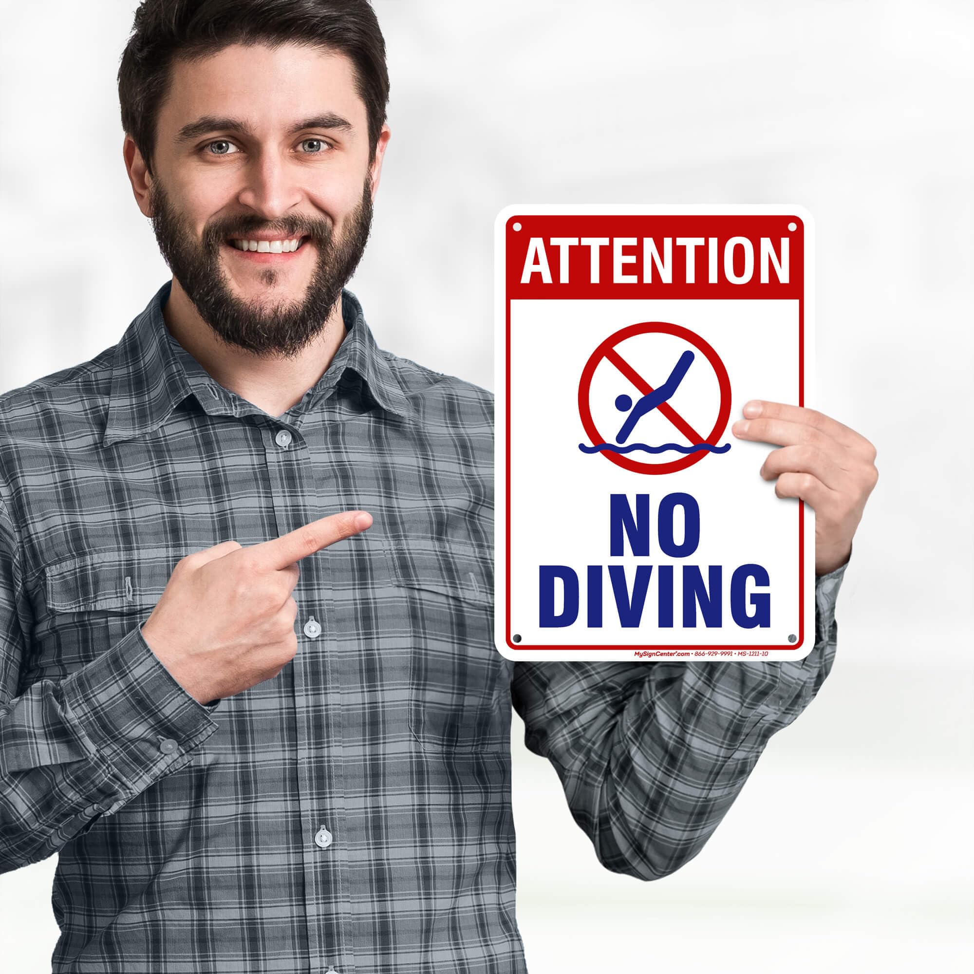 Attention No Diving Sign, 7x10 Inches, 55 mil thick HDPE (high density polyethylene), Made in USA by My Sign Center