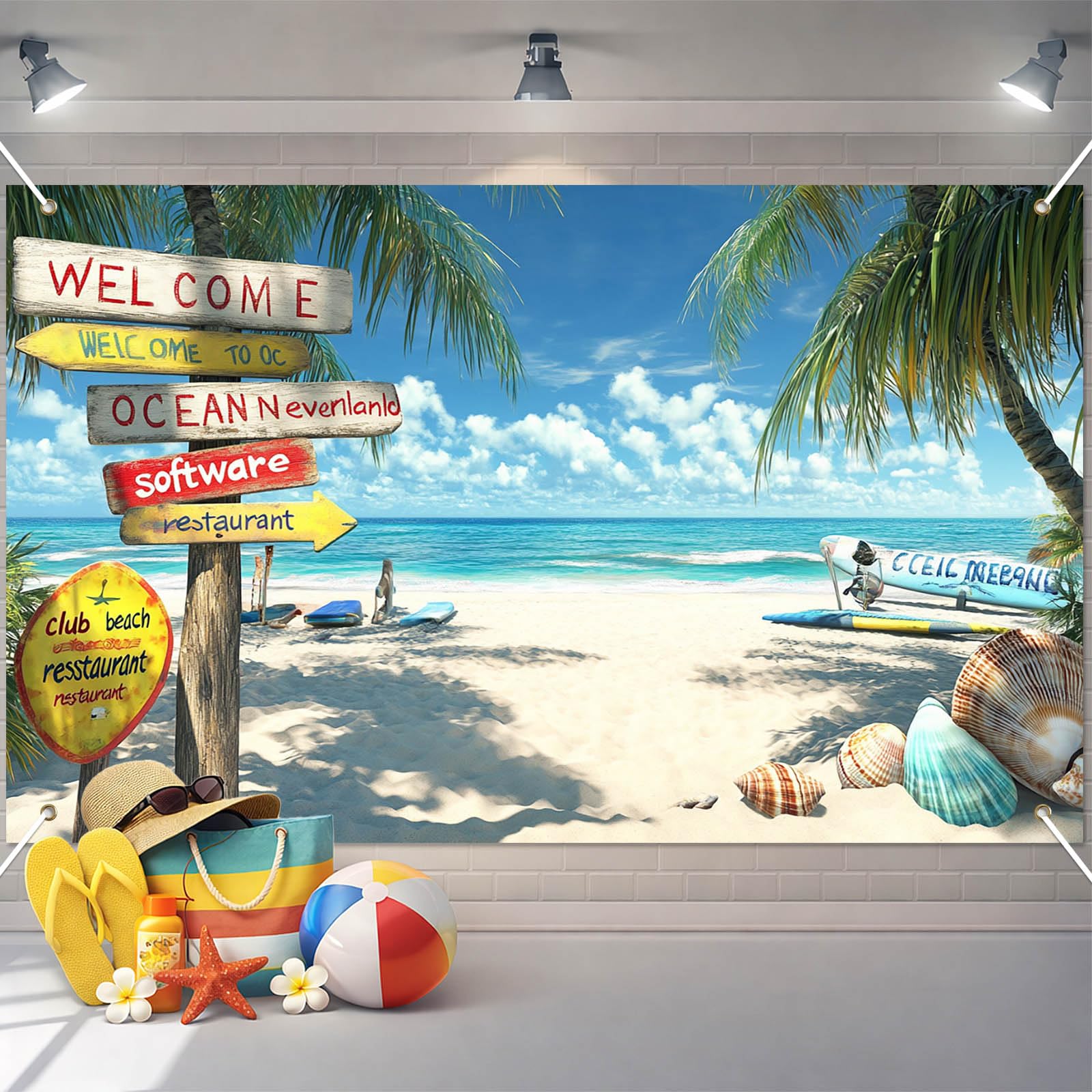 BlissYard Summer Beach Backdrop Colorful Summer Hawaiian Party Decorations 71 x 43 inch Beach Banner Backdrop Welcome Seasonal Party Supplies Indoor