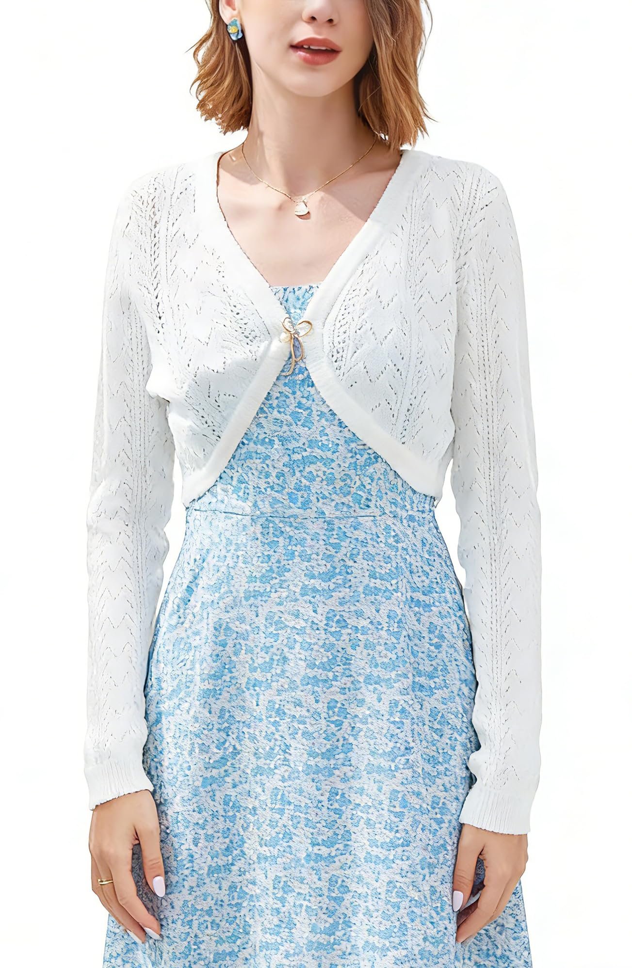 Enjyam Damen Bolero Langarm Elegant Kurze Strickjacke V Auss