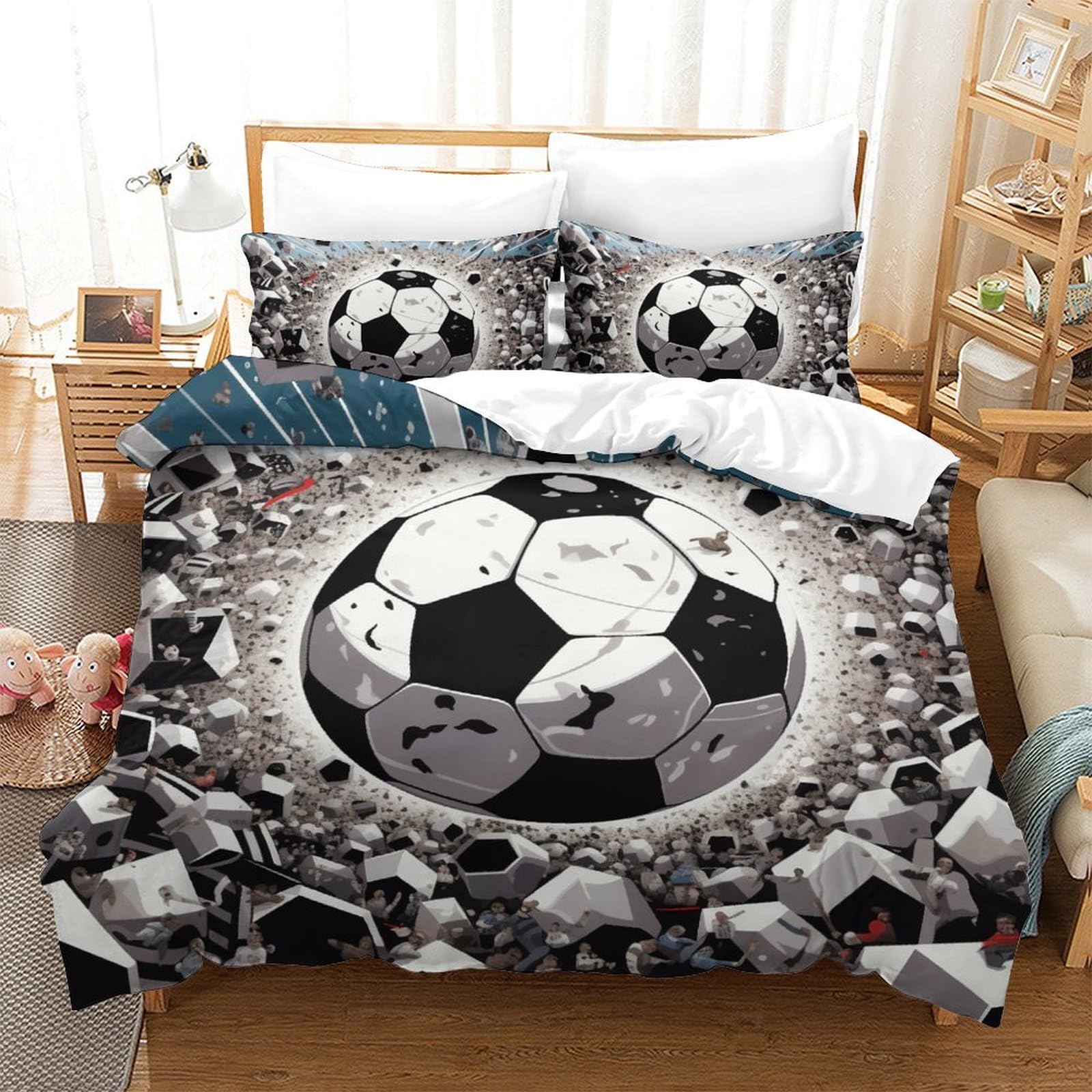 Vfklzcnyr Style-9 3D Printed Football Duvet Cover Bedding Set 3Pcs,Soft Microfiber Quilt Cover With Pillowcases And Zipper Closure,For Adults And Teens Double（200X200cm）