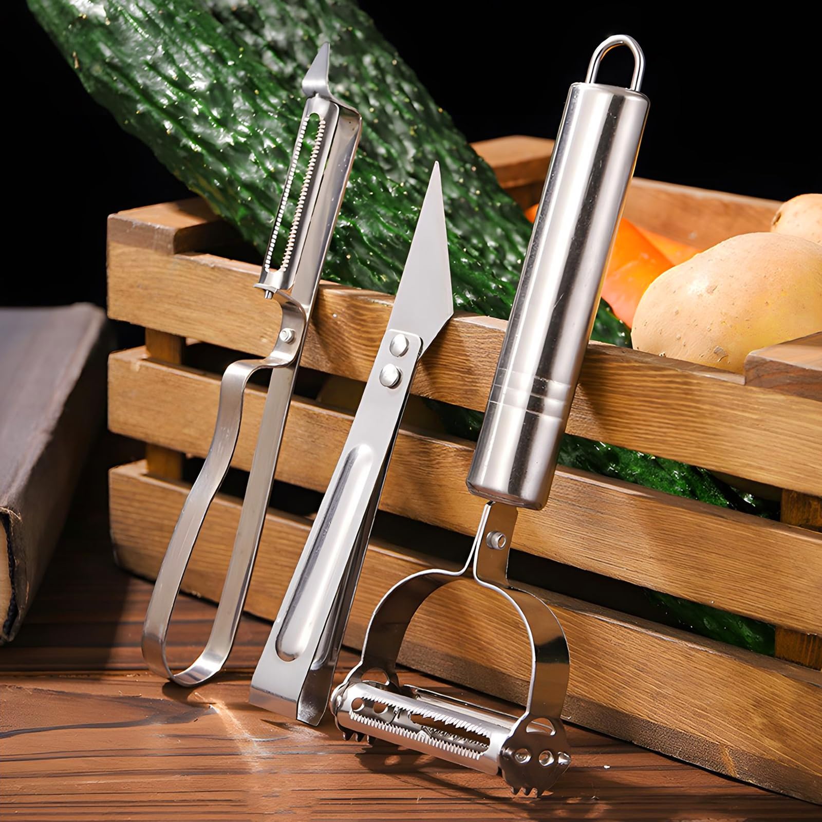 Weusenstyle Gemüseschäler Edelstahl - 2 Klingen Zum Schälen & Julienne-Schneiden | Inkl. Haken