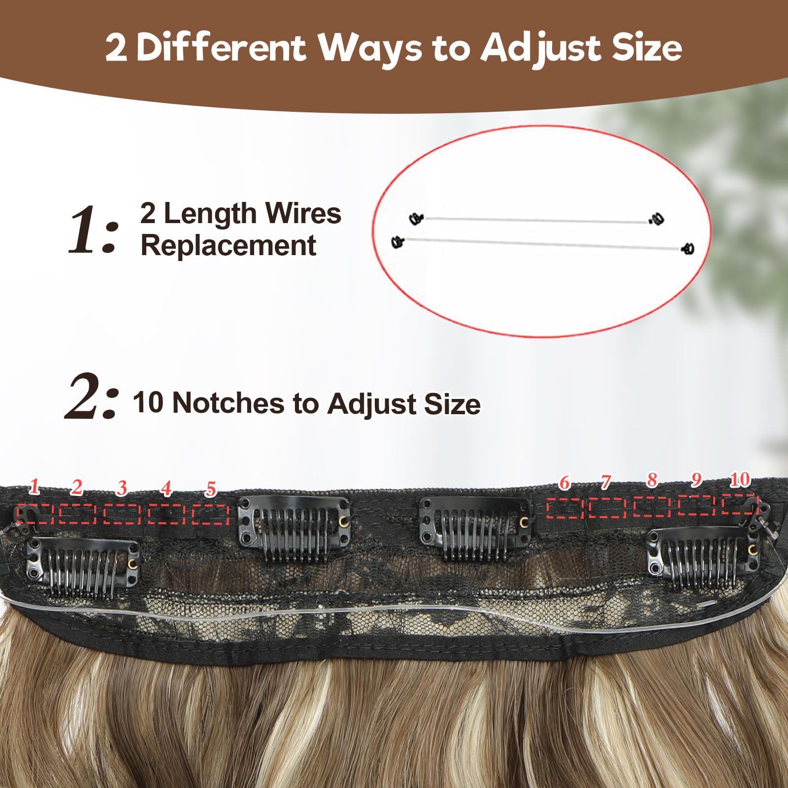 BUPPLER Halo Hair Extensions 16 Inch Invisible Wire Hair Extensions Adjustable Long Wavy Hairpiece Synthetic Upgrade 4 Secure Clips in Hairpieces 16 Inch,Medium Brown Mix Medium Blonde - Image 3