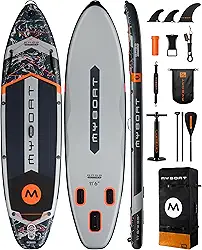 myboat Prancha De Stand-Up Paddle Inflável Extra Larga 11'6' X 35' 6', Paddle, Sup Para Capacidade 450 Lb Com 3 Nadadeiras Removíveis, Bomba Dupla Ação, Remo Flutuante, Bolsa À Prova D'Água 5 L, Gui