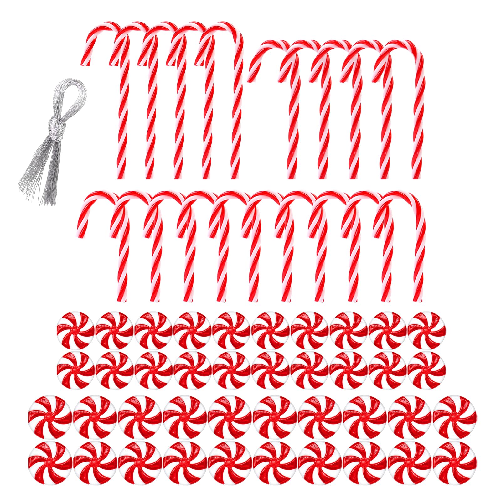 MOTOPANDA60Pcs Candy Canes Christmas Tree Decorations-Plastic Peppermint Candy Cane Ornaments for Christmas Tree Decor Candy Lollipop Craft Christmas Party Supplies