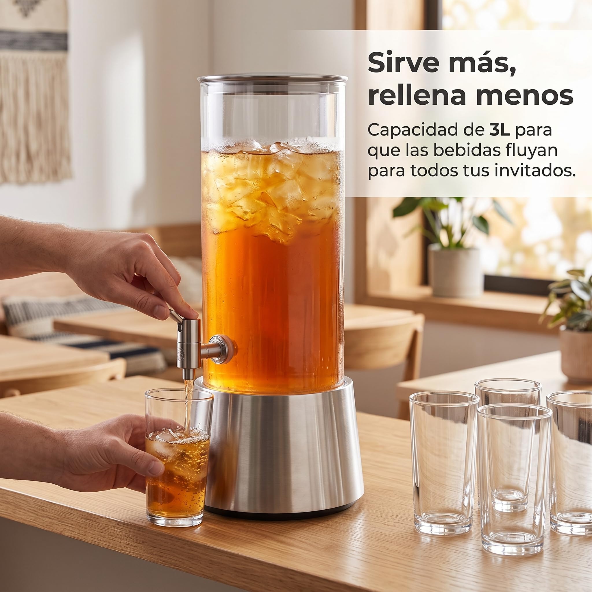 Distributeur boisson 3 robinet, pour buffets et réceptions en restauration, pour self-service, Rouge avec colonne de glace