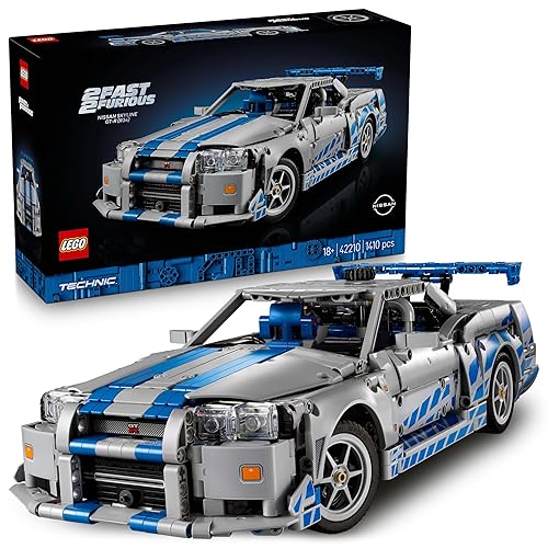 LEGO Technic 2 Fast 2 Furious Nissan Skyline GT-R (R34) Car Model Kit for Adults - incl. a Drift Function, Steering, Suspension & a 6-Cylinder Engine - Collectible Gift for Fans - 42210