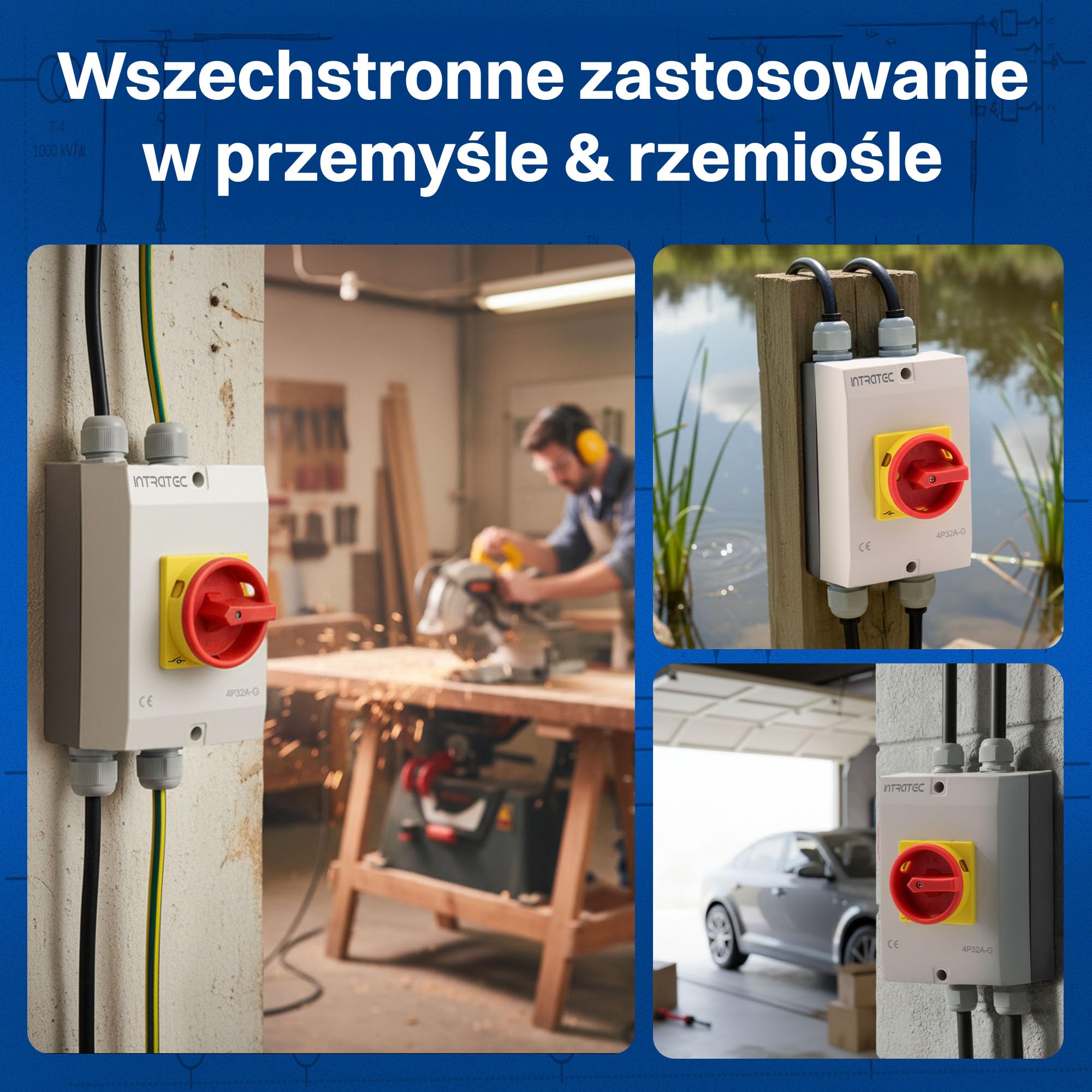 Intratec przełącznik główny 32A 4-biegunowy – IP65 wyłącznik izolacyjny w obudowie z tworzywa – montaż natynkowy, przełącznik obrotowy 230V 400V do maszyn, instalacji i zastosowań przemysłowych