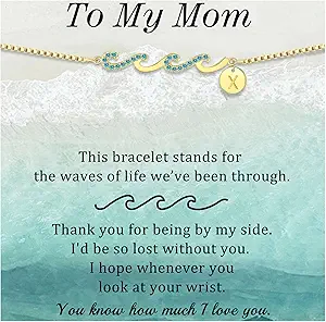 Dainty Gold Bracelet with Initials, Gifts for Women Initial Bracelets for Women Mom Gift Teen Gifts Trendy Stuff Wave Bracelet Grandma Graduation Gifts for Her 2025 Daughter Friend Letter A-Z Birthday Christmas Jewelry
