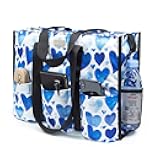 Utility Water Resistant Tote Bag with 13 Pockets, Top Zipper Closure & Thick Bottom Support, for Working Women