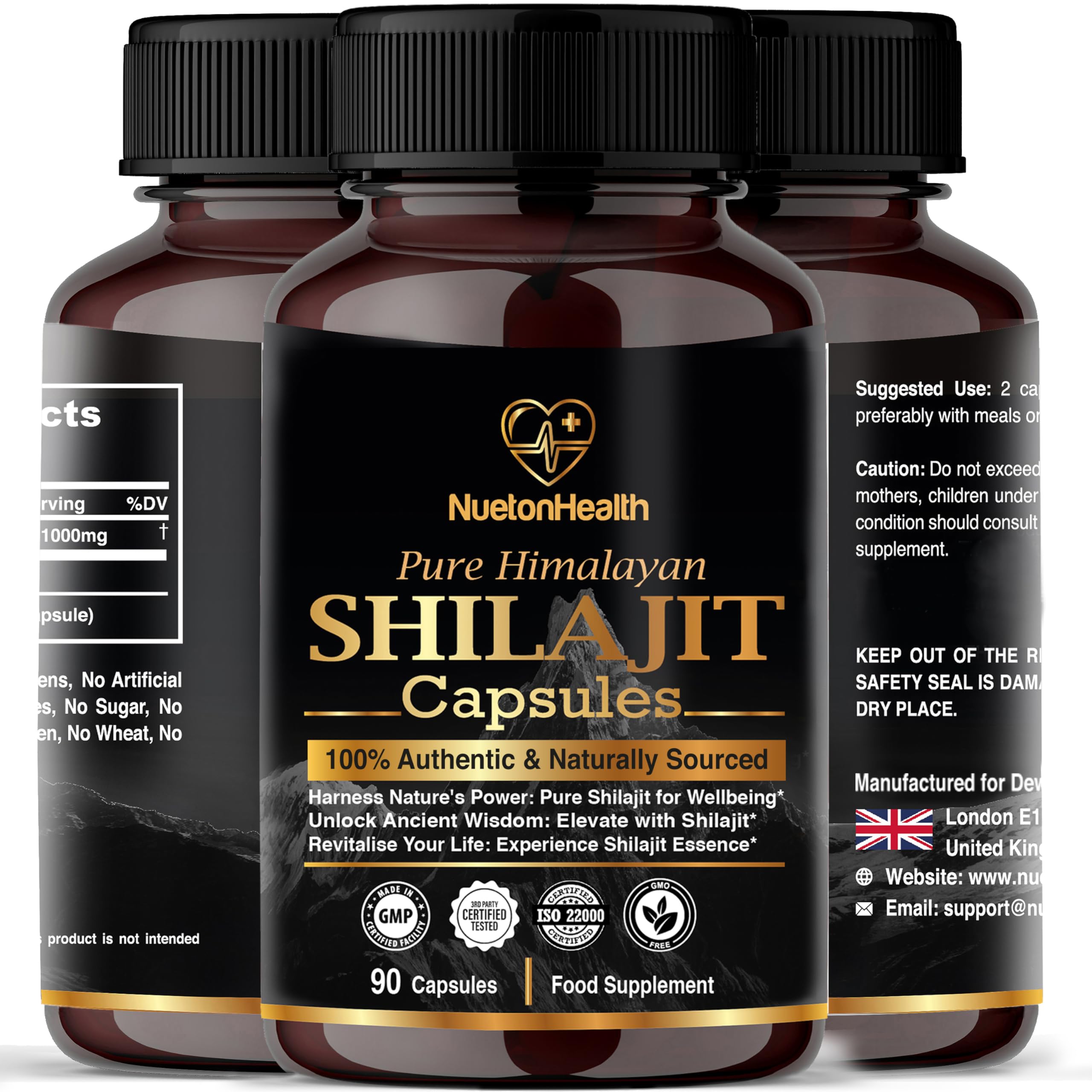 Organic Shilajit Capsules | Gold Grade 90 Vegan Capsules | 100% Pure and Natural Himalayan Shilajit Capsules for Men and Women by NuetonHealth UK