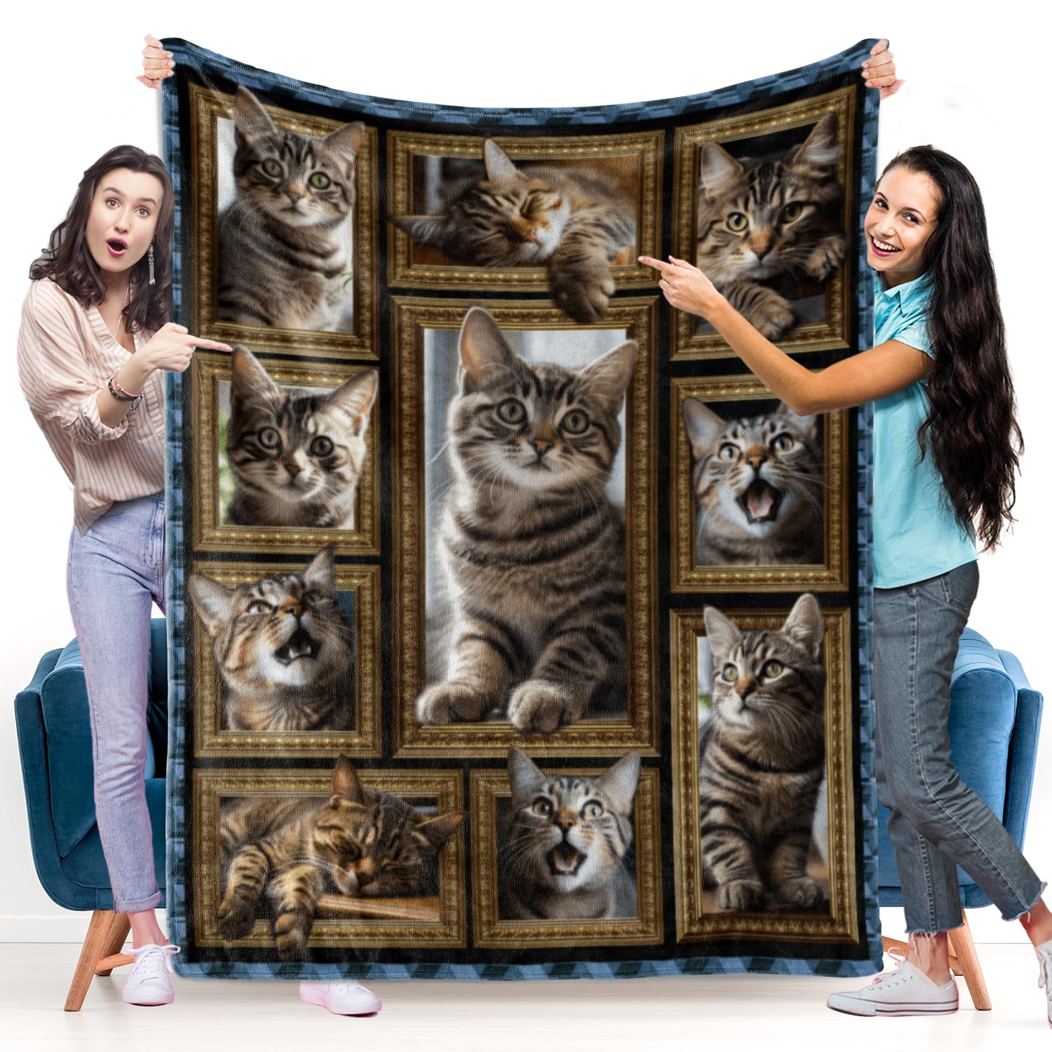 American Shorthair Tabby Cat Blanket Gifts for Women Men, Cozy Fuzzy Soft  Throw Blanket for Couch Bed Travel Lightweight Flannel Fleece Blankets