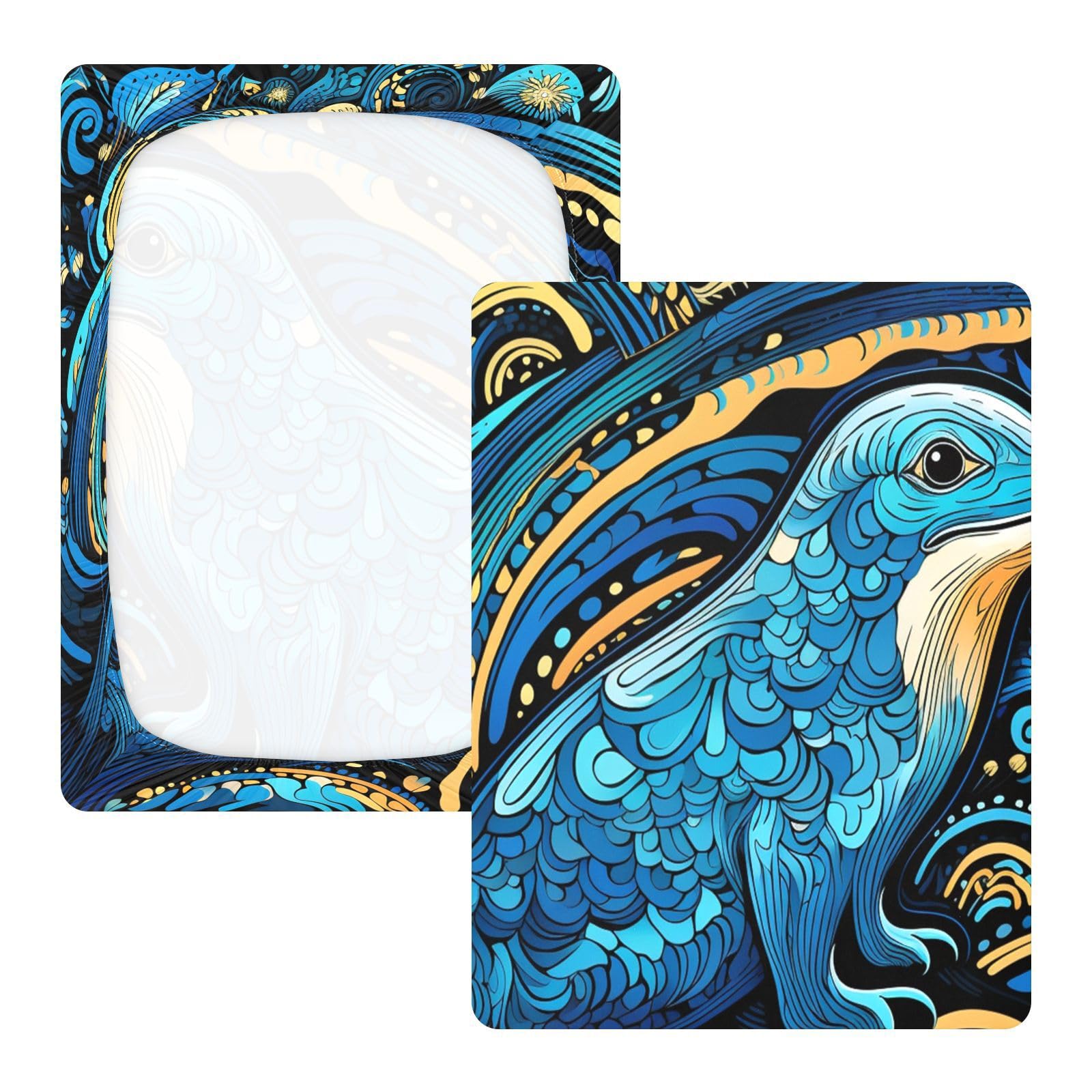 Arte Abstracto Azul Platypus Sábana de Cuna para Niños Pequeños,Sábanas de Algodón Suave para Bebés Aptas para Colchón Corralito