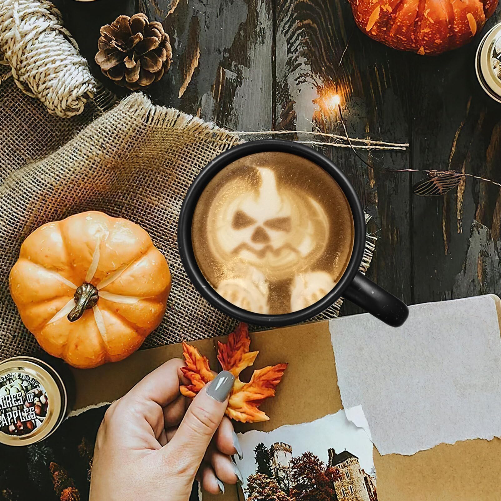 CharmBurst Tazza di zucca Halloween, 12 oz in ceramica con faccia nera, carina tazza da caffè autunno, a forma di zucca per autunno decorazione compleanno