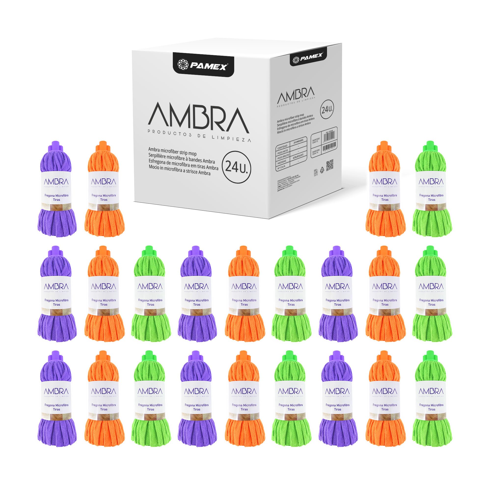 Pamex - Fregona Microfibra Tiras Ambra - 24 Unidades