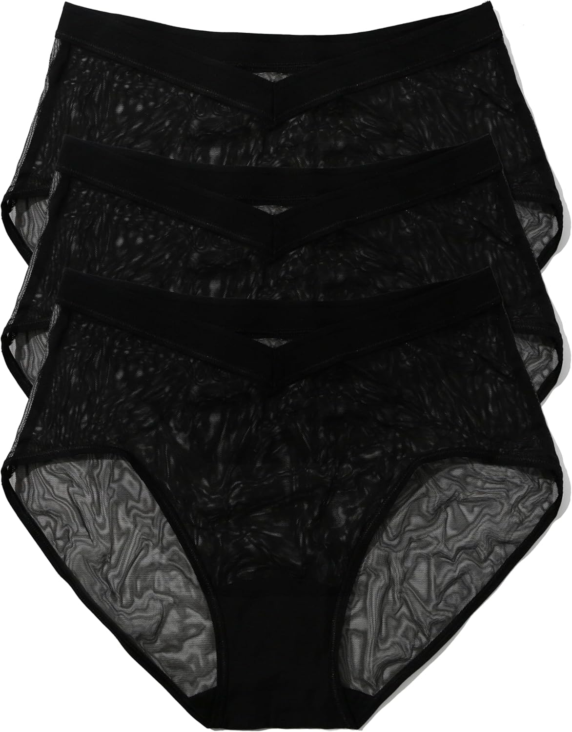 hanky panky - Mesh High Cut French Briefs (3 pack) | High Waisted Underwear, Sheer Lingerie in Chai or Black | Sizes XS-XL
