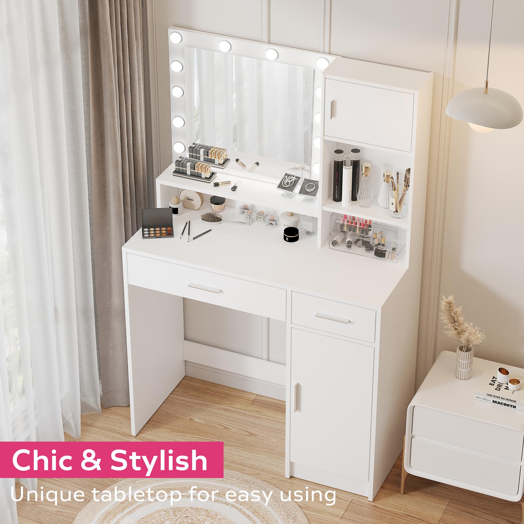 Amazon.com: MIRROTOWEL Vanity Desk with Mirror and LED Light Strip