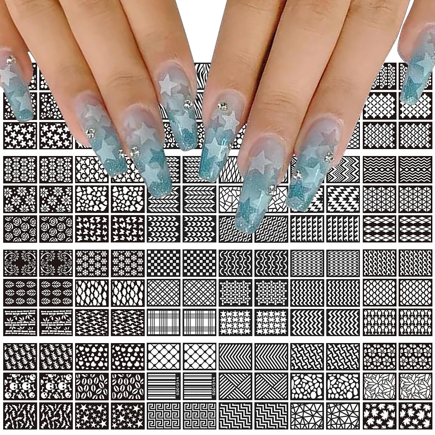 Airbrush Nail Stencils - 144 Designs, 24 Sheets: Moon Star Heart Butterfly Hollow Nail Art Stickers