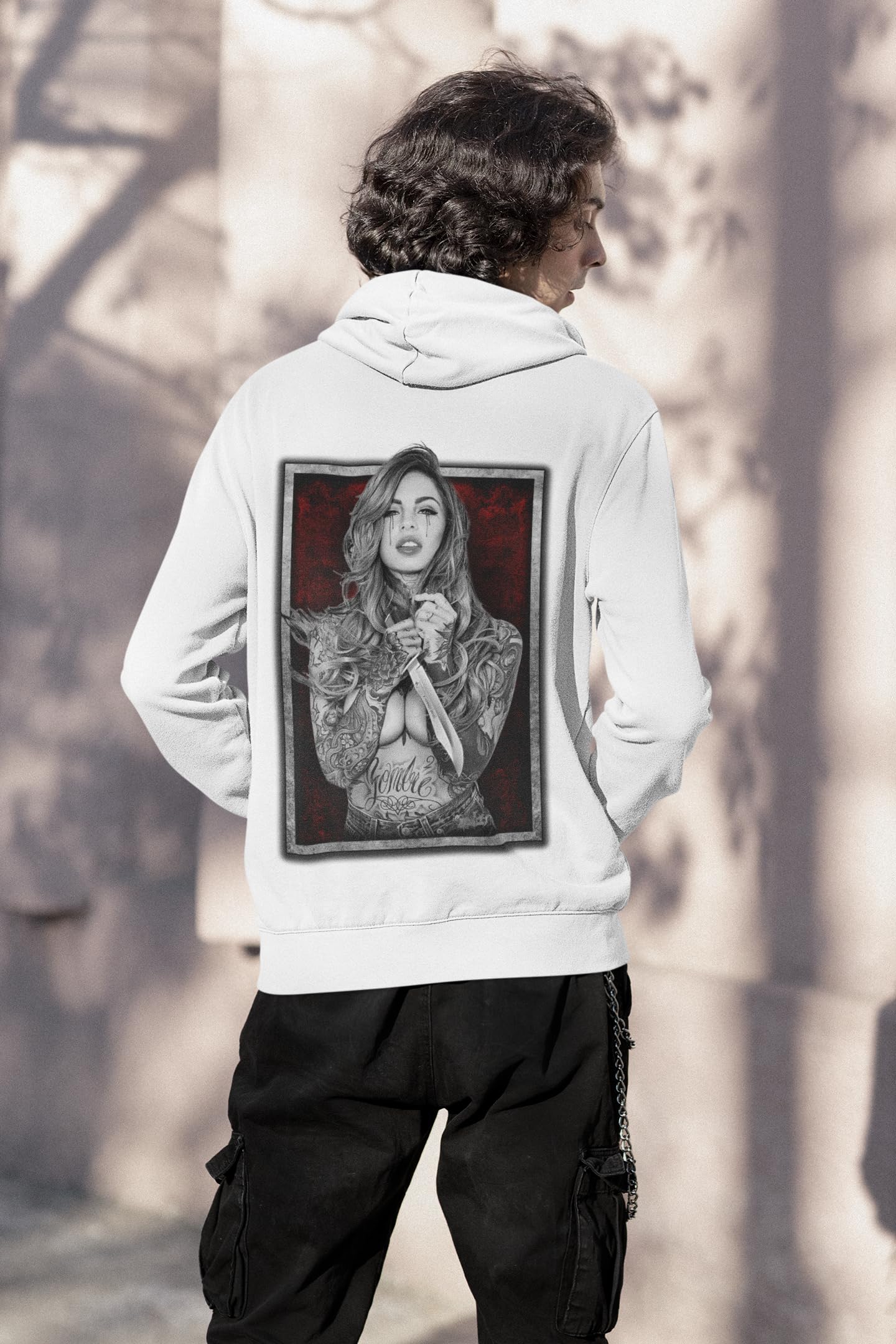 knut Fashion & Streetwear Kapuzenpullover Herren Backprint Tattoo Girl Realistic Motiv Männetr Hoodie mit Kapuze Outfit Rockiger Langarm Pullover Clothes Größen XS-5XL