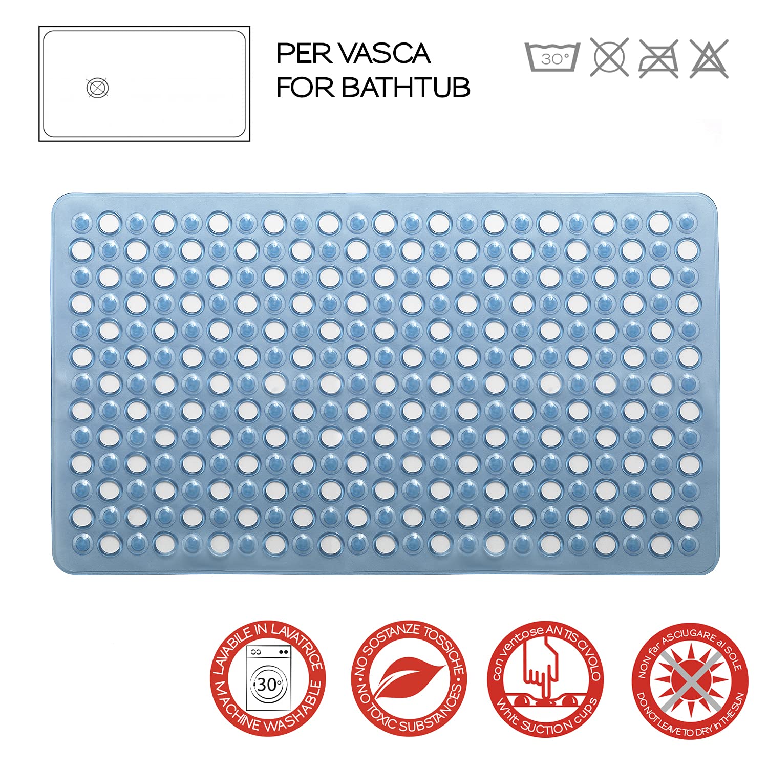 GEDY G-Maim Antislip douche met zuignappen, afmetingen: 50 x 50 cm, badmat van hars, lichtblauw oppervlak, design R&S, gemaakt in Italië, machinewasbaar, 2 jaar garantie, uniek