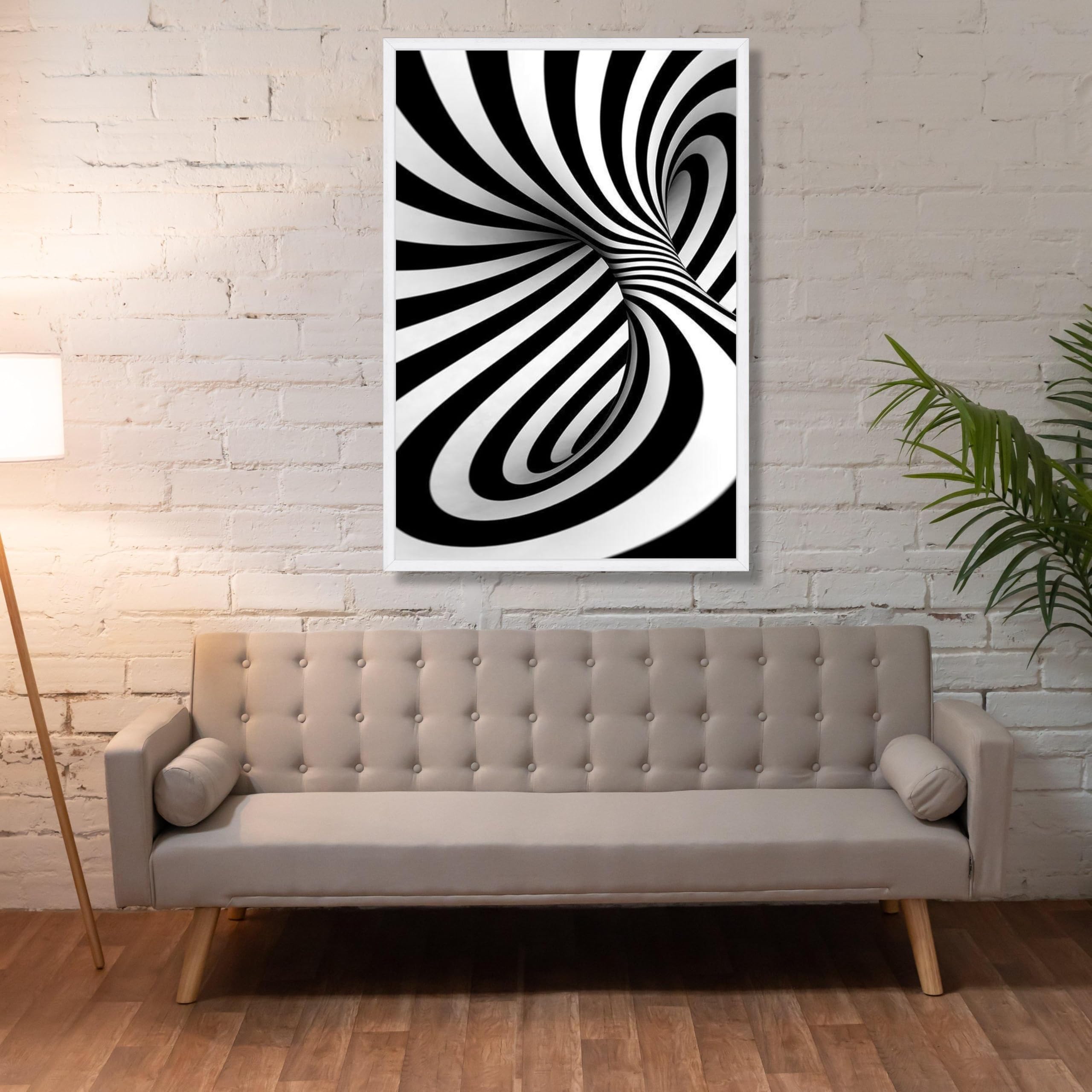 XINBAO Czarno-białe złudzenie optyczne płótno dekoracja ścienna 3D paski spiralne dekoracje geometryczne płótno wzór malarstwo efekt wizualny (70 x 100 cm/wewnętrzna rama)