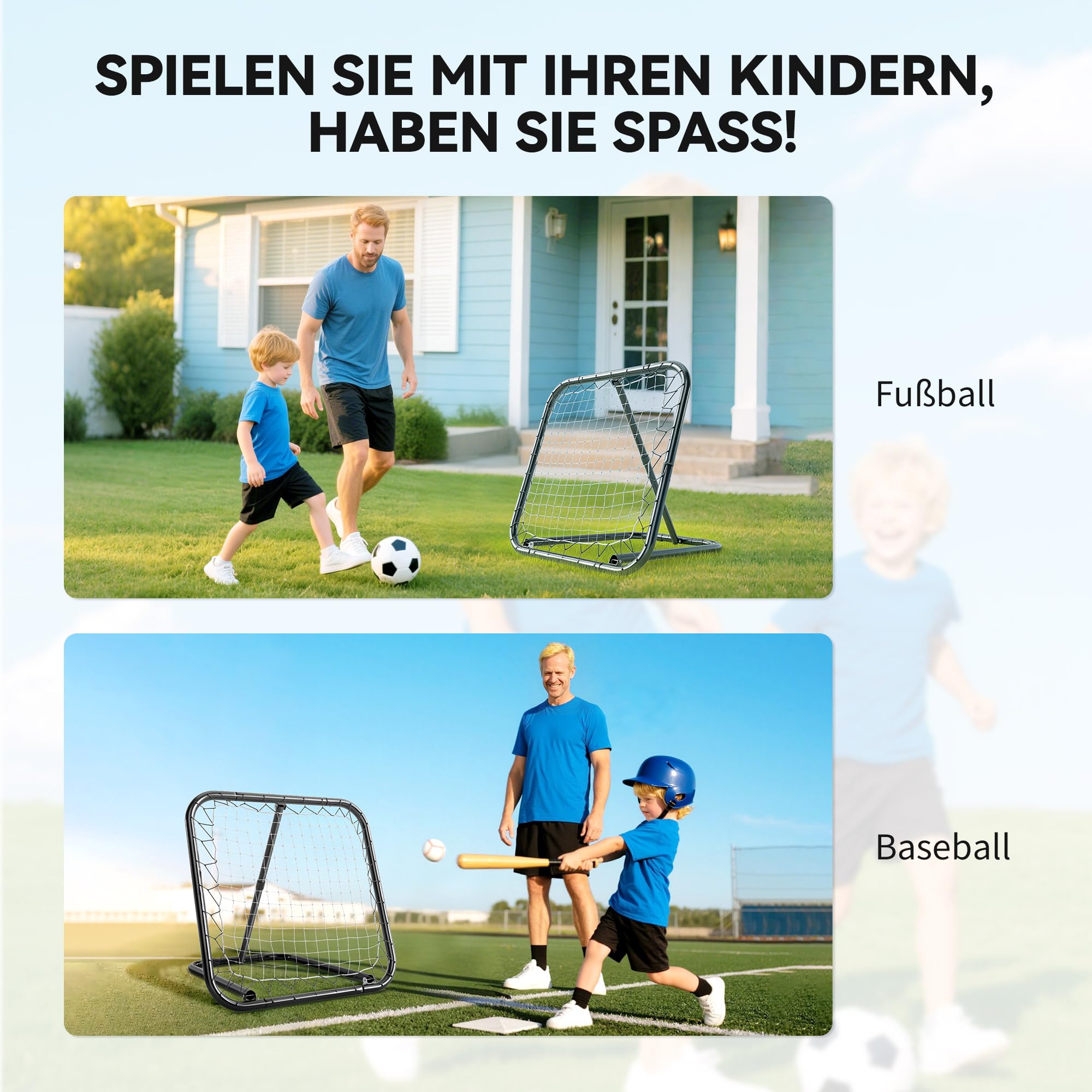 HOMCOM rebounder do piłki nożnej składana bramka odbijająca ściana do odbijania siatka do baseballu koszykówki z 5-stopniową regulacją metal kolor czarny 78 x 84 x 65-78 cm
