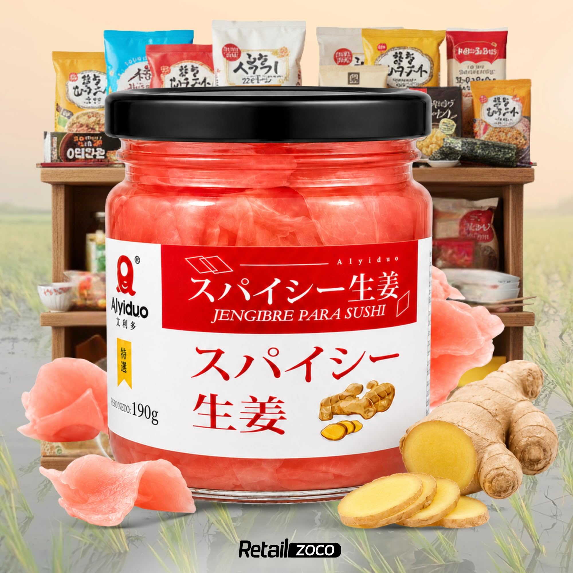Jengibre rosa encurtido beni shoga para sushi okonomiyaki yakisoba sashimi 190g