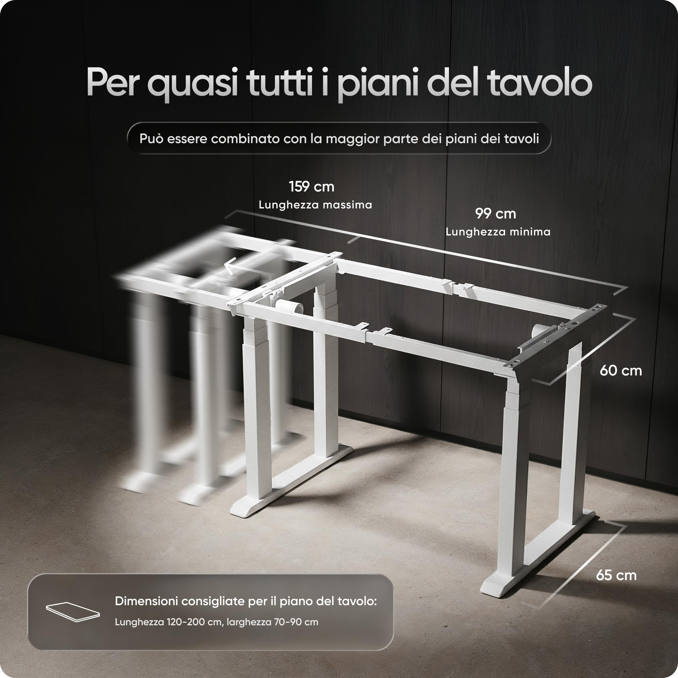 Titan - Telaio Scrivania Elettrica Regolabile in Altezza con 2 Motori, 3 Memorie, Protezione Anti-Collisione, USB, Ergonomica, Portata 200 kg, per Ufficio e Home Office, Larghezza 122-200 cm