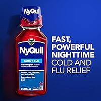 Vista 3 de Vicks NyQuil Alivio nocturno para la tos, 8 onzas líquidas, sabor a cereza, alivia el dolor de garganta, secreción nasal, tos (paquete de 3)