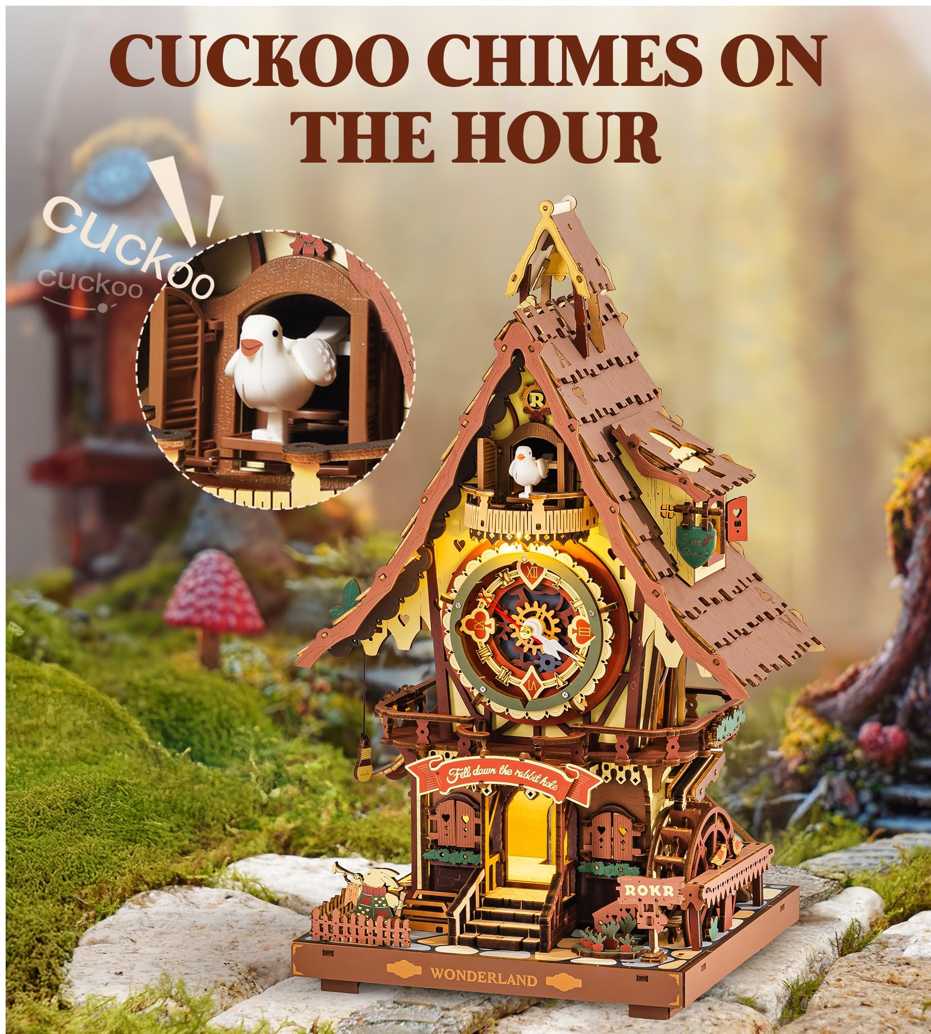 ROKR Cuckoo Clock 3D Wooden Puzzle Model kits For Adult to Build Home German Black Forest Style Decoration Gift Coloured LC901C - Image 2