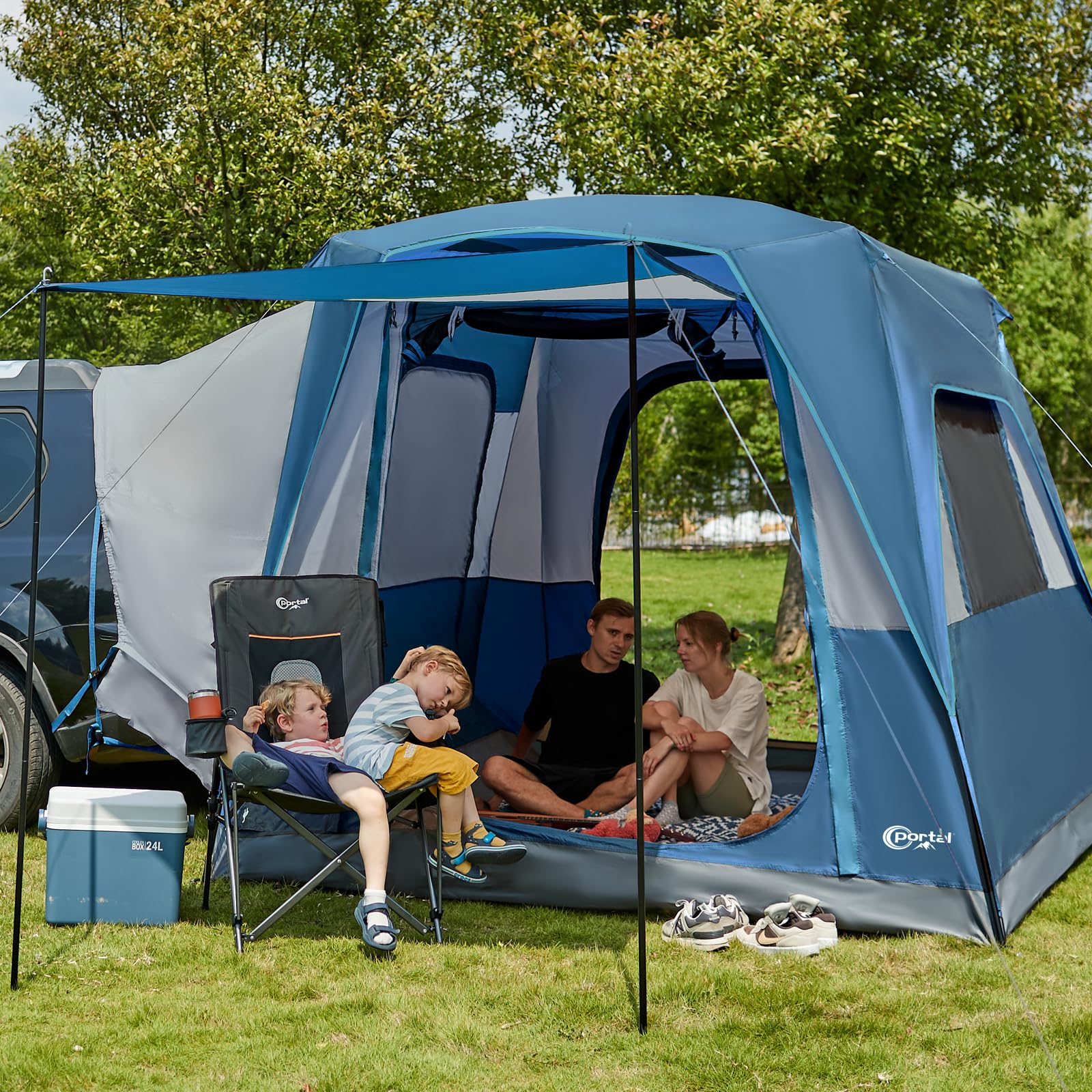 Portal SUV Tienda de Campaña para 5 Personas con Porche, 2 en 1, Resistente al Agua y al Viento, 2 Puertas, para Viajes y Aventuras al Aire Libre