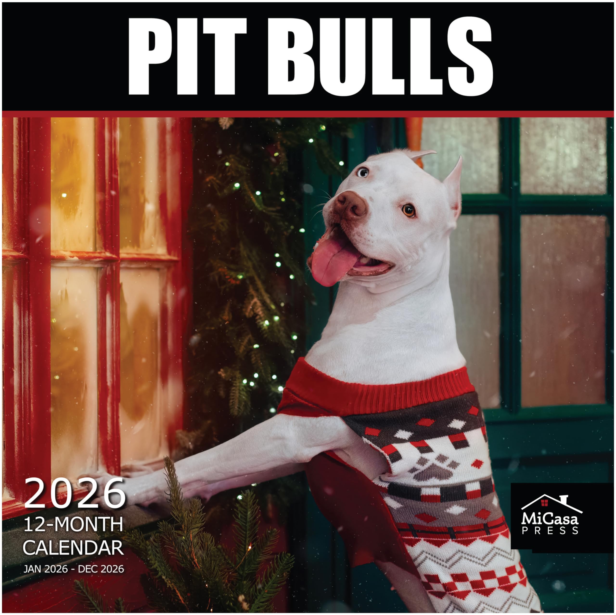 MICASA PRESS Pit Bulls 2026 Wall Calendar 12 Month | 12" x 24" Open | Thick &amp; Sturdy Paper | Holiday Gift | Cute Puppy Dog Calendar 2026