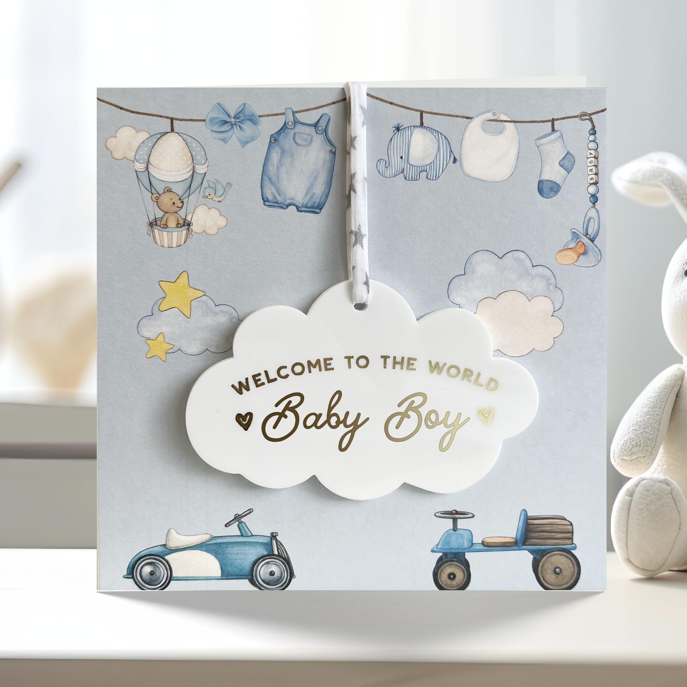 New Baby Girl or Baby Boy Card With Personalised Cloud Keepsake Gift, Welcome To The World Little One New Baby Card - Image 3