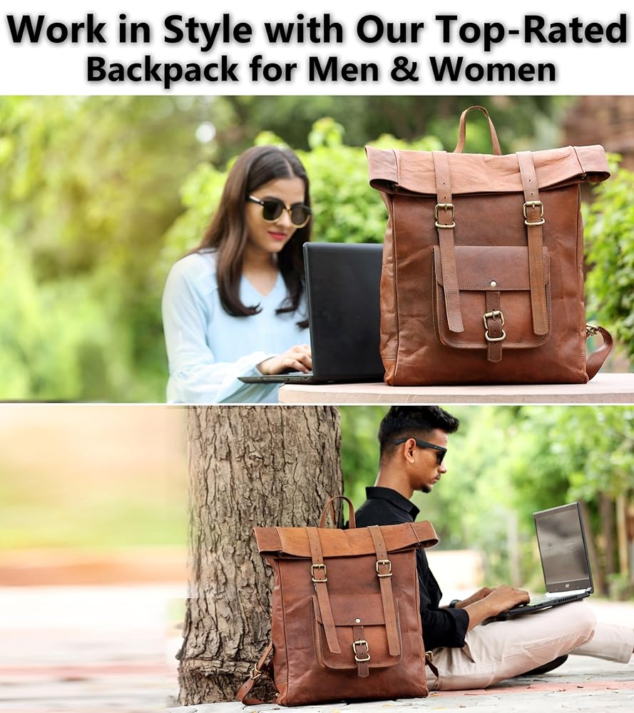 バッグ OUAT 25SS OFFICE BAG BROWN LEATHER Amazon.com: ANUENT Roll Top Leather Backpack for Men and