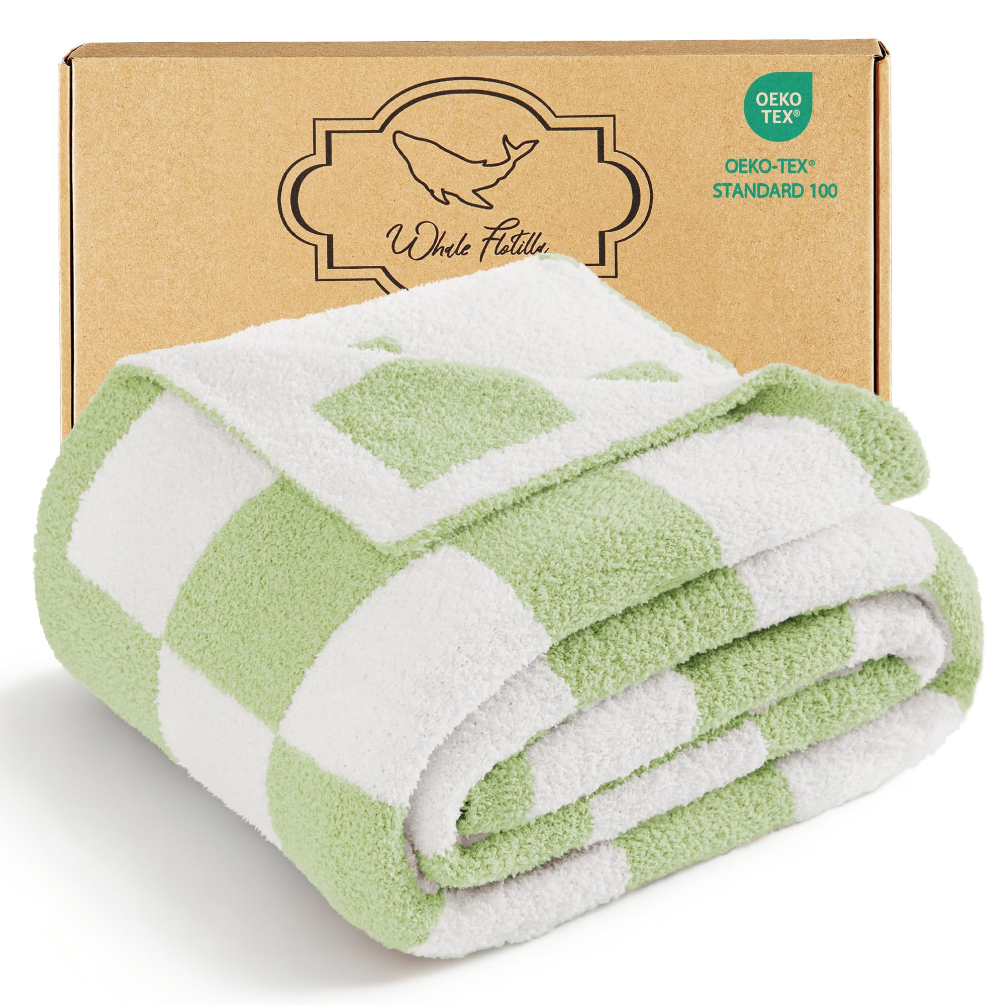 Whale Flotilla Checkered Knit Blanket Twin Size, 150x200 CM