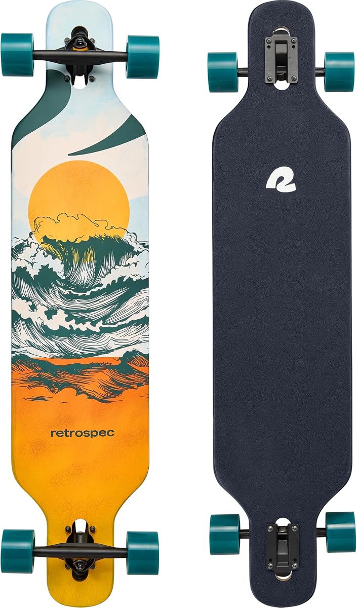 Retrospec Rift Drop-Through Longboard Skateboard Complete Canadian Maple Wood Cruiser w/Drop-Through Trucks for Commuting, Cruising, Carving & Downhill Riding