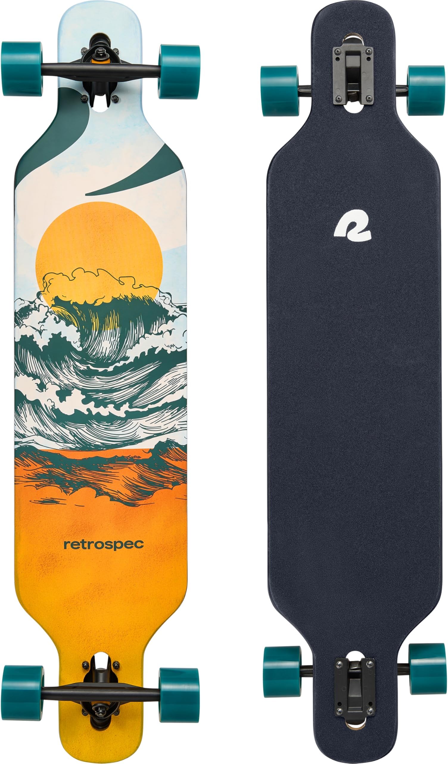 Rift Drop-Through Longboard Skateboard Complete Canadian Maple Wood Cruiser w/Drop-Through Trucks for Commuting, Cruising, Carving & Downhill Riding
