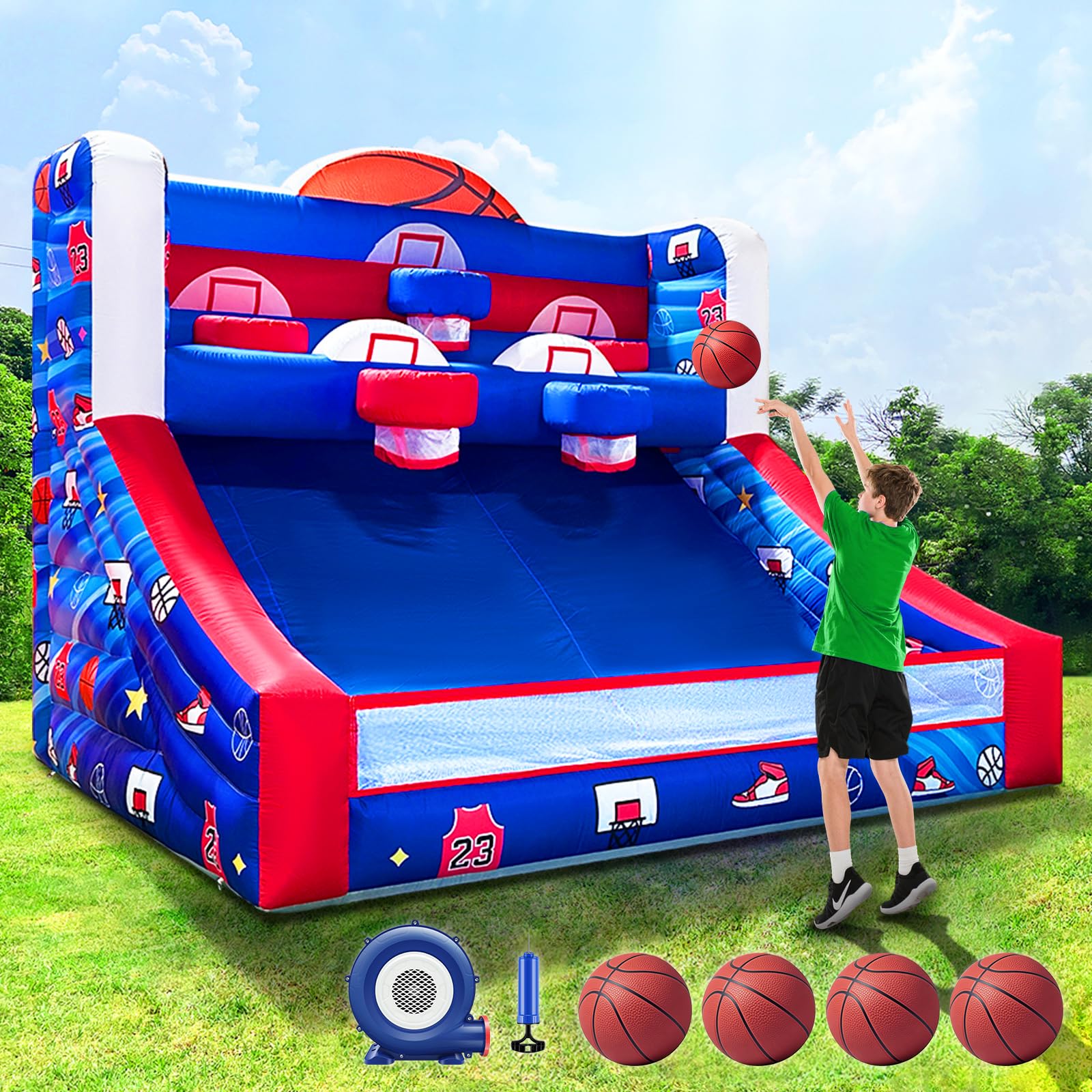 GR8FUN Inflatable Basketball Hoop Shot Game Inflatable Party Basketball Game Easy Set Up with 480w Blower 5 Hoops，for Outdoor Indoor Birthday Parties,