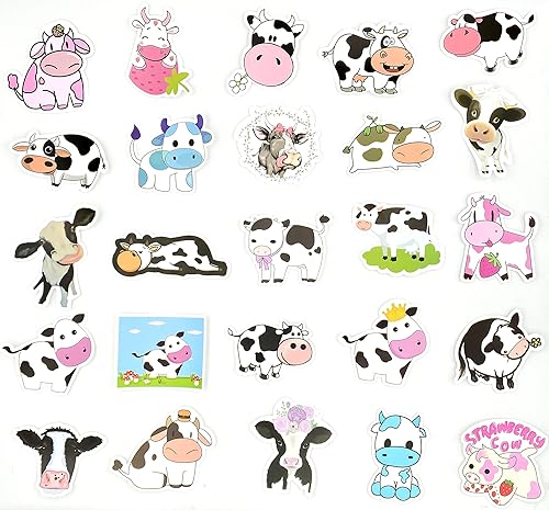 Miniatura 2 de Aowplc Paquete de 50 calcomanías de vaca, vinilo impermeable lindo animal de dibujos animados para niños