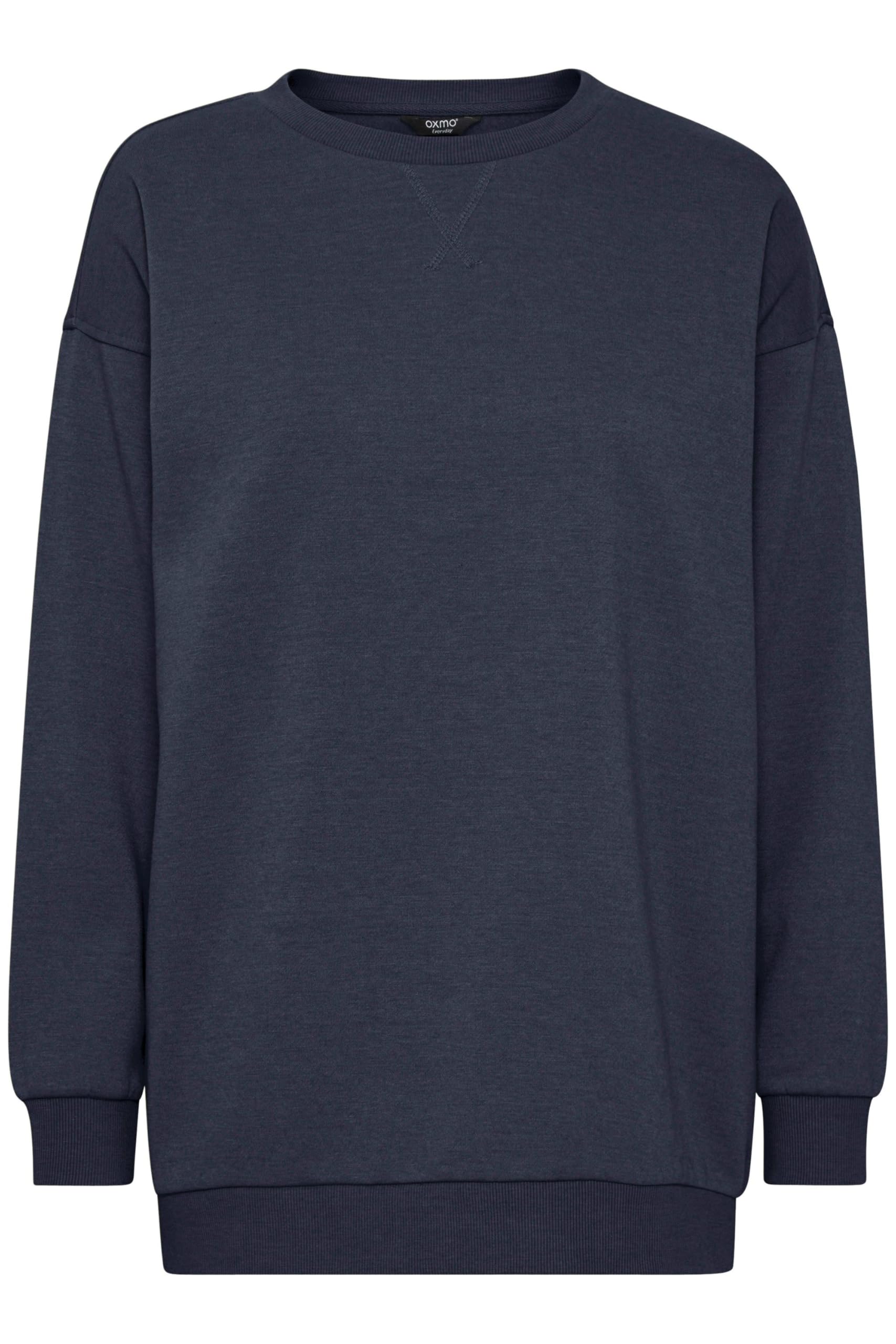 OXMO OXHillary Damen Langer Sweatshirt Pullover Longpullover mit runder Rippkragen Rippbündchen Baumwollmischung Loose fit