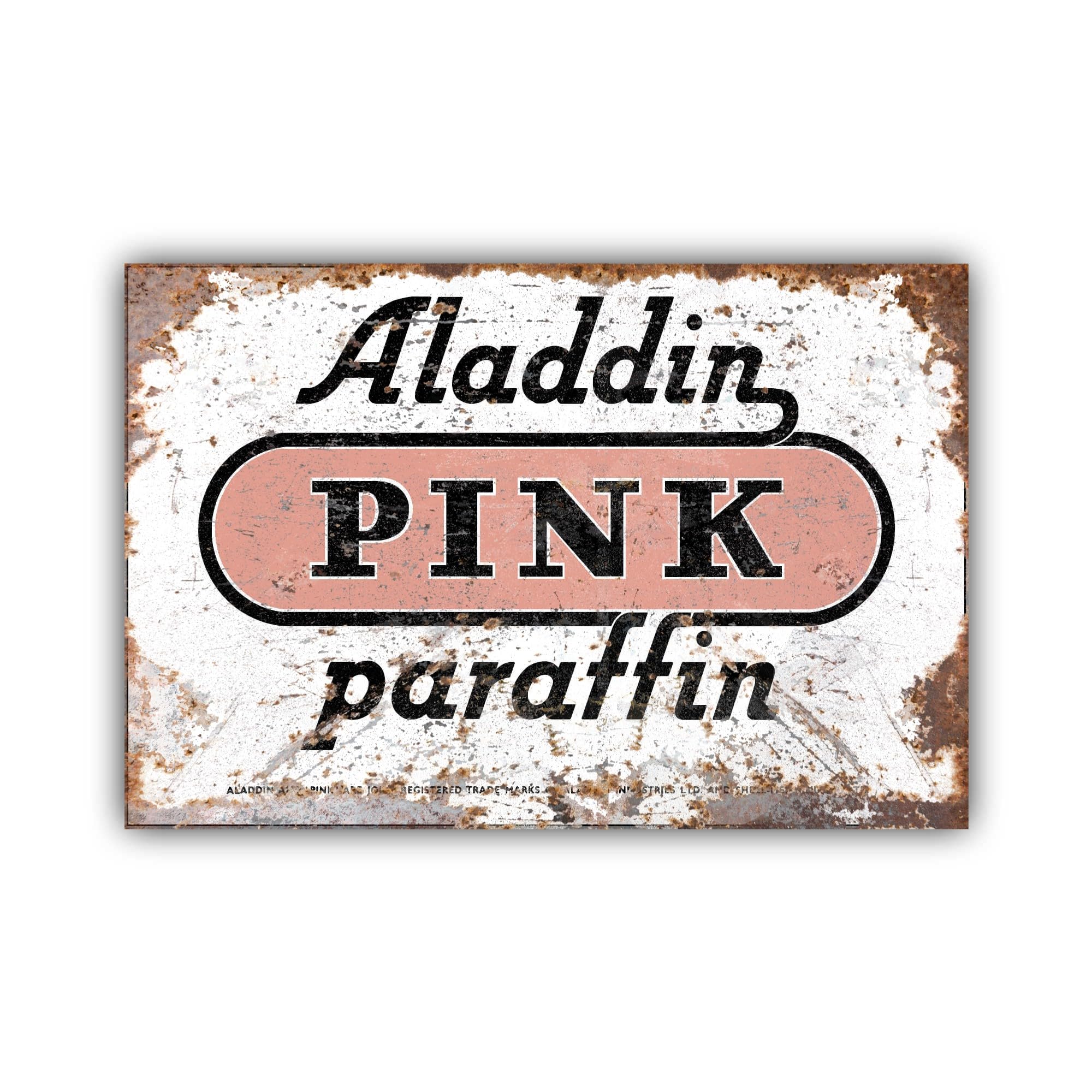 Aladdin - Targa metallica in paraffina rosa (effetto invecchiato, 60 x 42 cm)