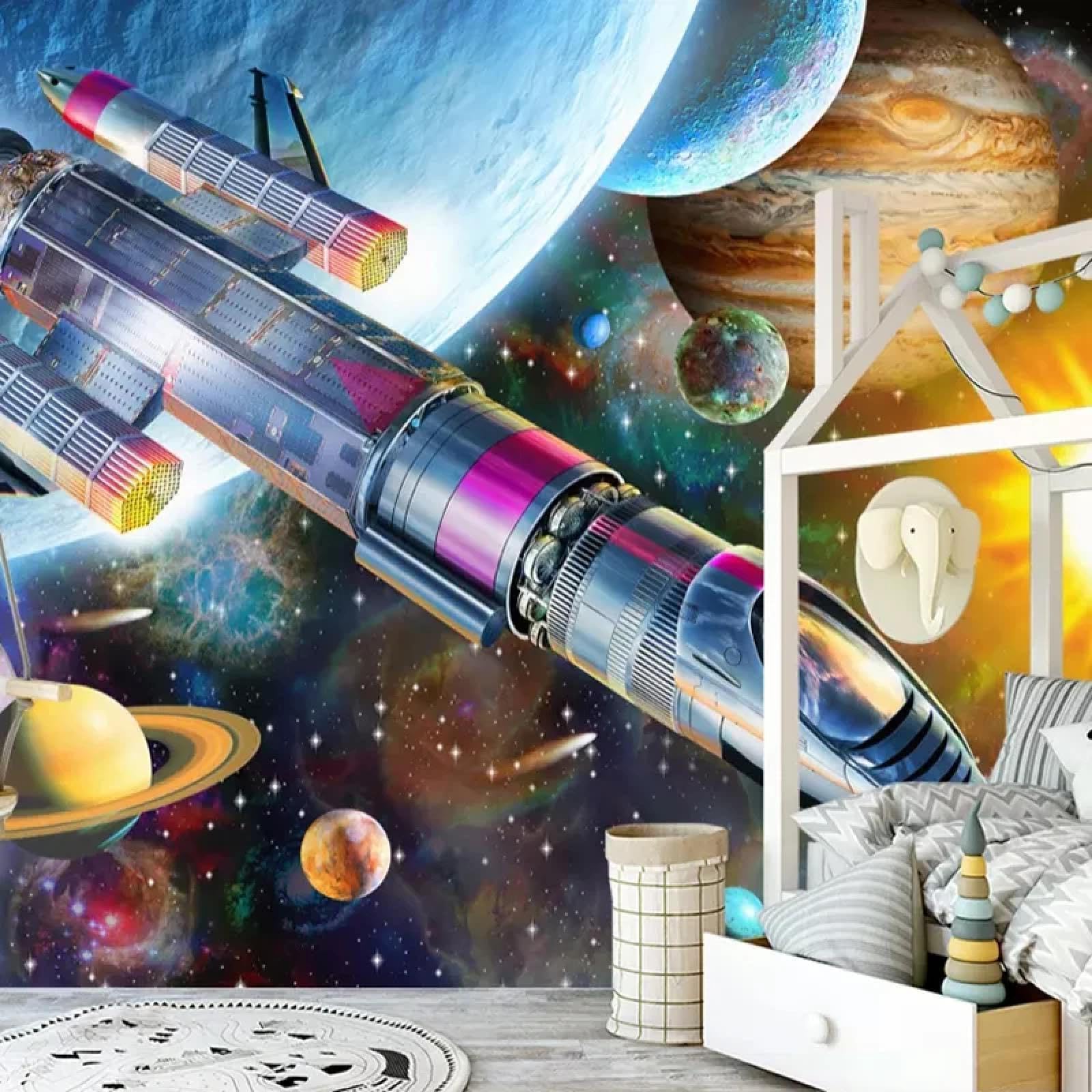 Mural 3D salon tapeta kreskówka przestrzeń wszechświat rakieta pokrycie ściany sypialnia sztuka dekoracja ścienna
