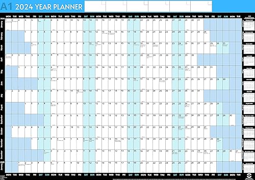 2024 A1 Yearly Wall Planner 2024 Wall Calendar | 59.4 x 84.1cm | Year Planner 2024 | Runs from Jan 2024 - Jan 2025 with Mini 2025 Calendar | Wall Calendar 2024 Wall Planner | Printed in UK