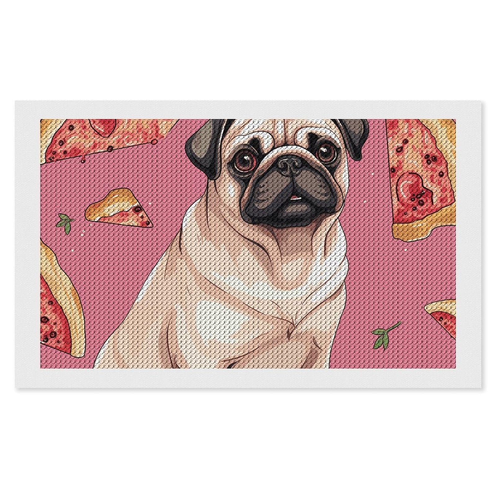 NONHAI Diamond Painting Kits for Adults - DIY Diamond Art Kits for Beginners - Full 5D Paint Drill Diamond Dots Paintings- Pug Pizza Diamonds Pictures Gem Art and Craft Wall Decor 12"x20"