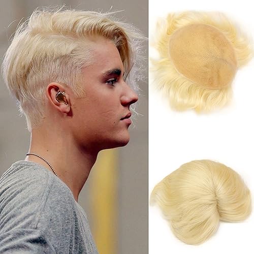 Swiss Full Lace Toupee Europeo Real Cabello Humano Reemplazo para Hombres Hairpiece #613 Color rubio