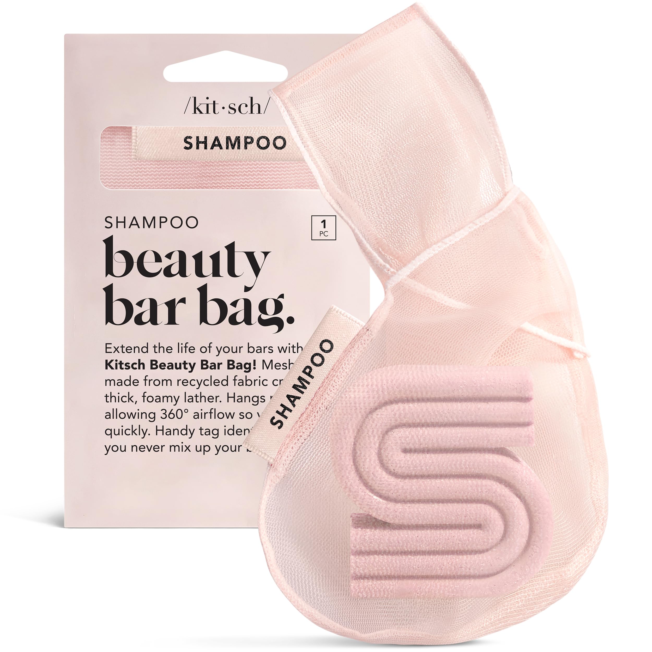 KitschBottle Free Beauty Soap & Shampoo Bar Holder - Soap Savers with Mesh Bags; Blush