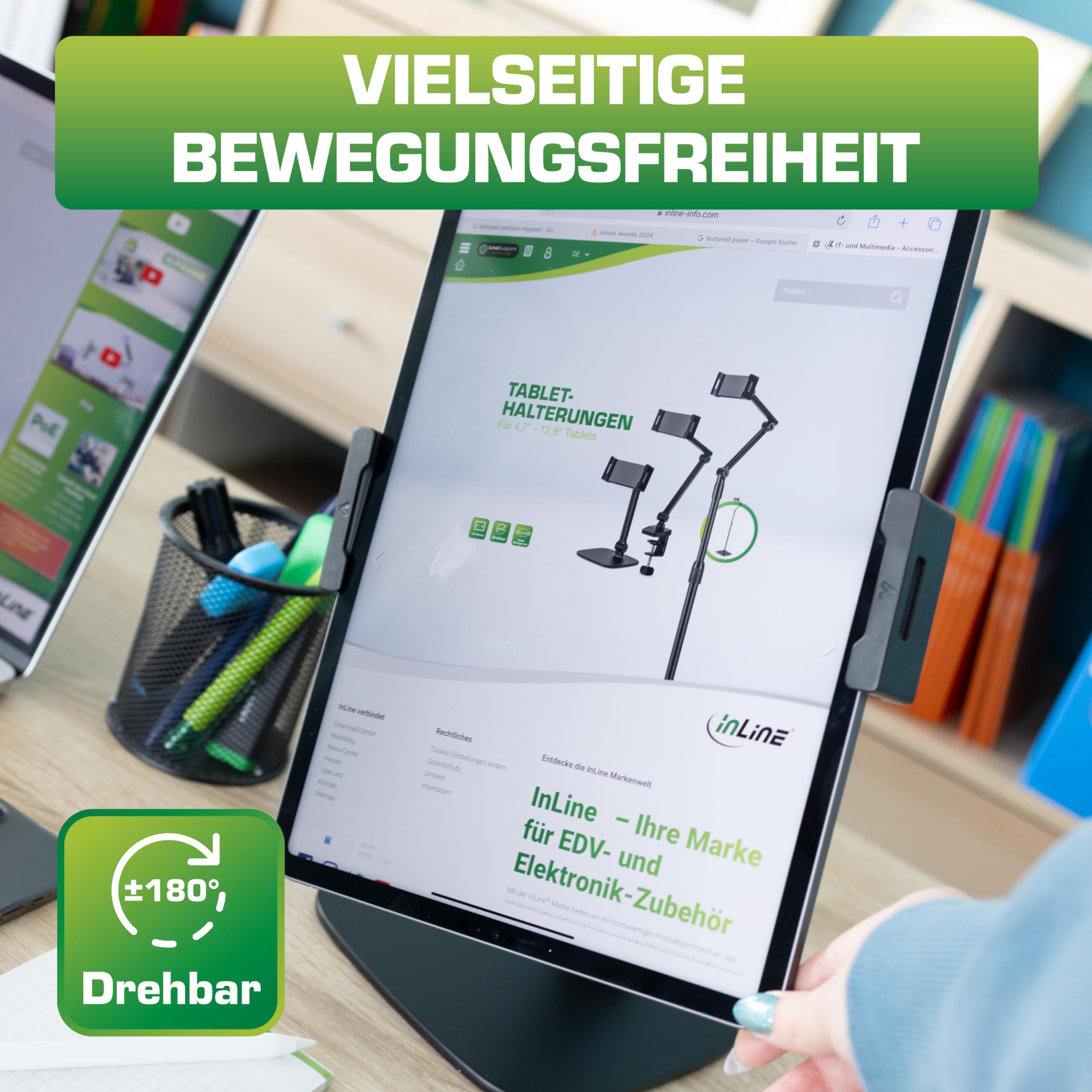 InLine 55720S uchwyt na tablet z podstawką, uchwyt na stół, stojak, regulowany, uniwersalny, do iPad Pro, iPad Air, Mini, Samsung Tab, Huawei i innych, czarny, do 12,9"