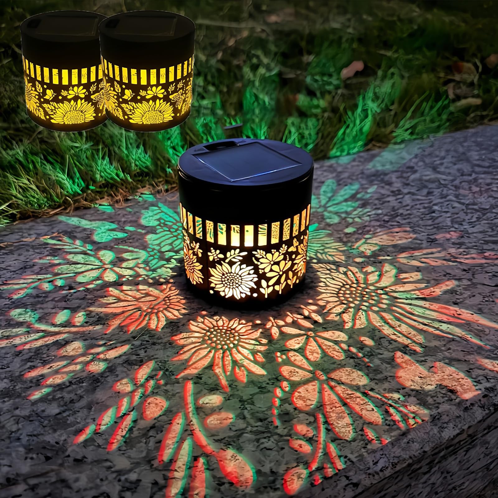 Decorative Solar Mandala Lights, Mandala Solar Lights, Solarlaterne für Außen, Solarbetrieben und Vollautomatisch, Wasserdichte, Passt Mühelos in Jeden Außenbereich (2PCS,Farbiges Licht 2)